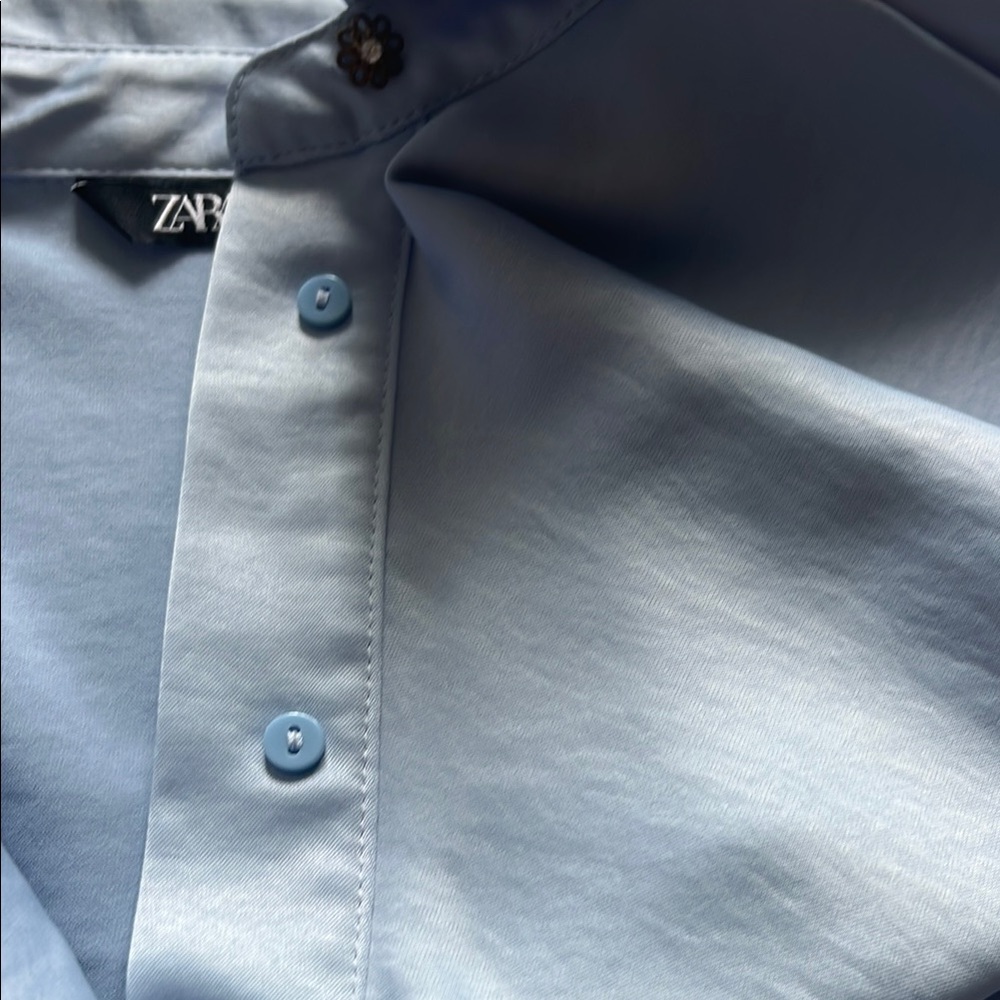 Zara Light Blue Ruffle Blouse - Picture 3 of 3